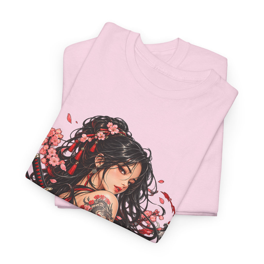 Japanese Samurai Girl T-Shirt – Dunkler Anime-Krieger Grafik-T-Shirt