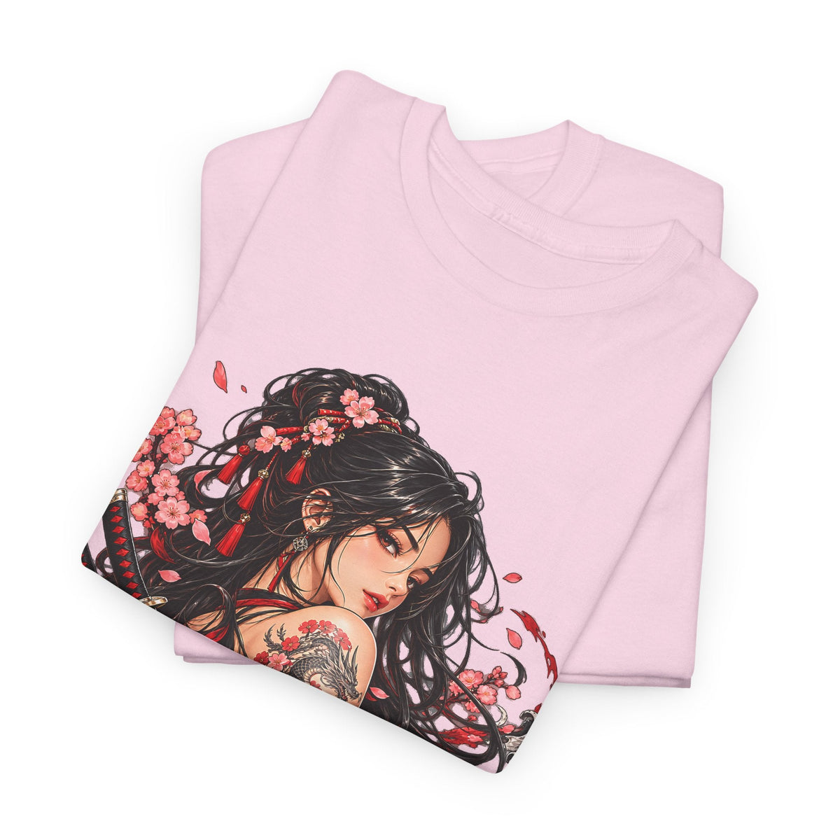 Japanese Samurai Girl T-Shirt – Dunkler Anime-Krieger Grafik-T-Shirt