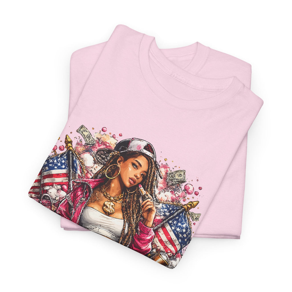 Streetwear Queen T-Shirt – Chicana Tattoo & US-Flagge Grafik-T-Shirt