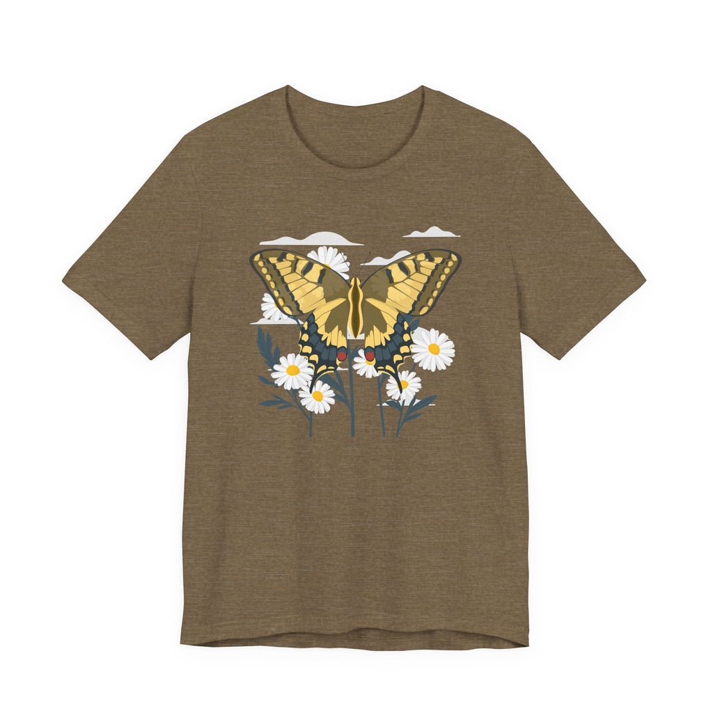 Butterfly Blumen & Natur T-Shirt Gelber Schmetterling T-Shirt, Wildblumen Grafik-T-Shirt, Geschenk für Naturliebhaber