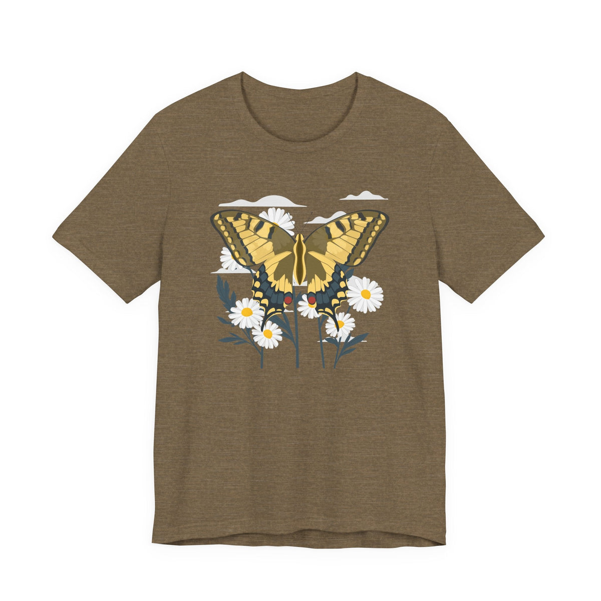 Butterfly Blumen & Natur T-Shirt Gelber Schmetterling T-Shirt, Wildblumen Grafik-T-Shirt, Geschenk für Naturliebhaber
