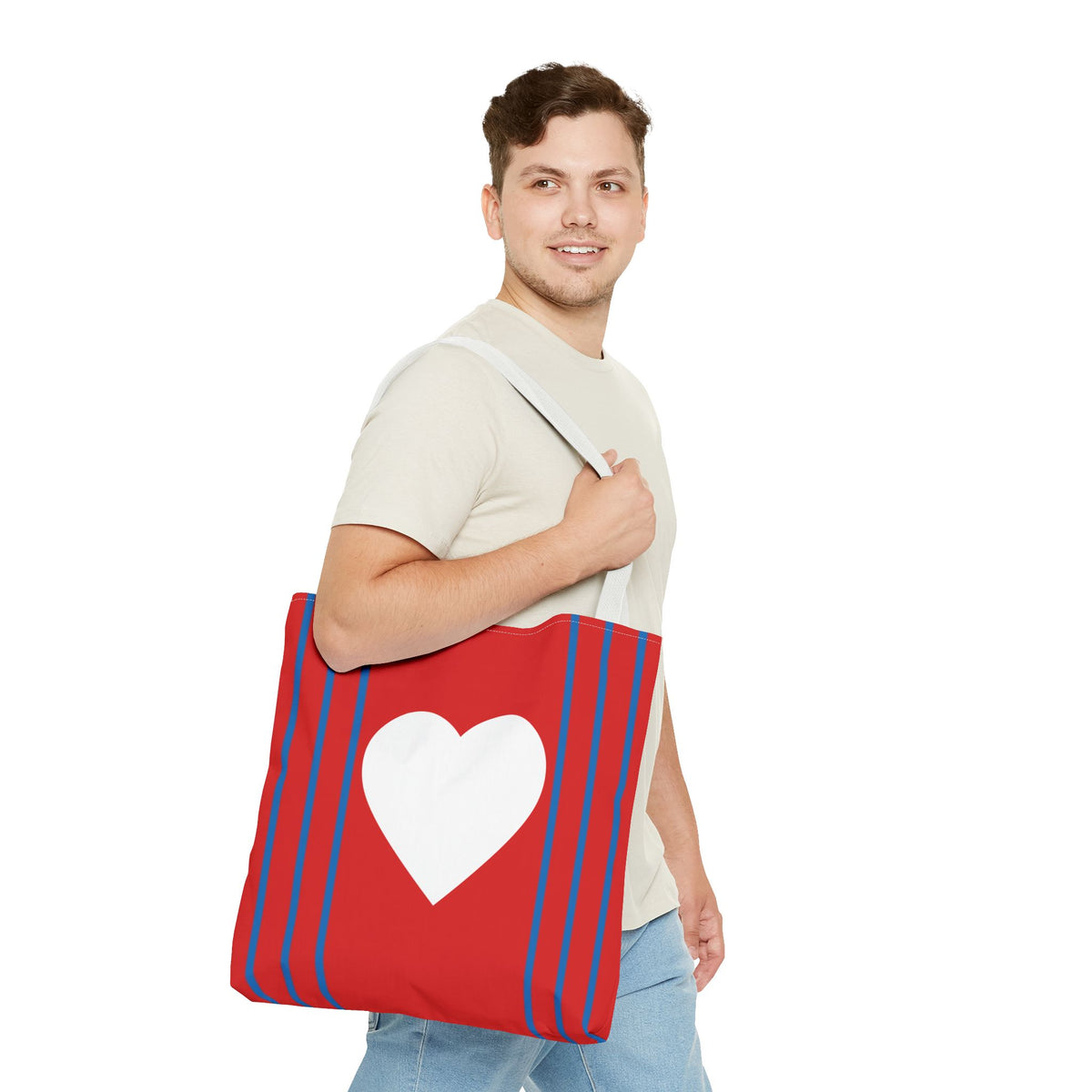 Herz Stofftasche – Rotes Design mit weißem Herz