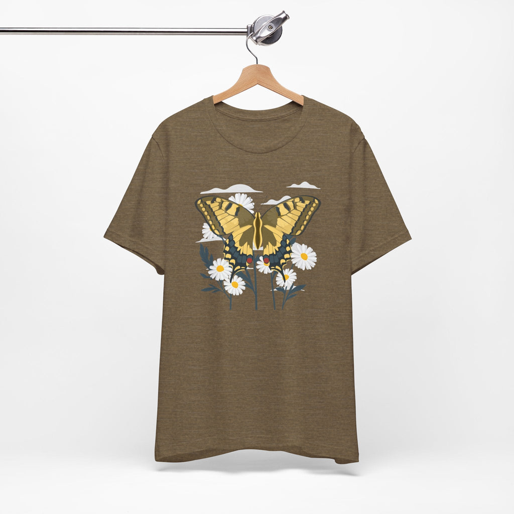 Butterfly Blumen & Natur T-Shirt Gelber Schmetterling T-Shirt, Wildblumen Grafik-T-Shirt, Geschenk für Naturliebhaber