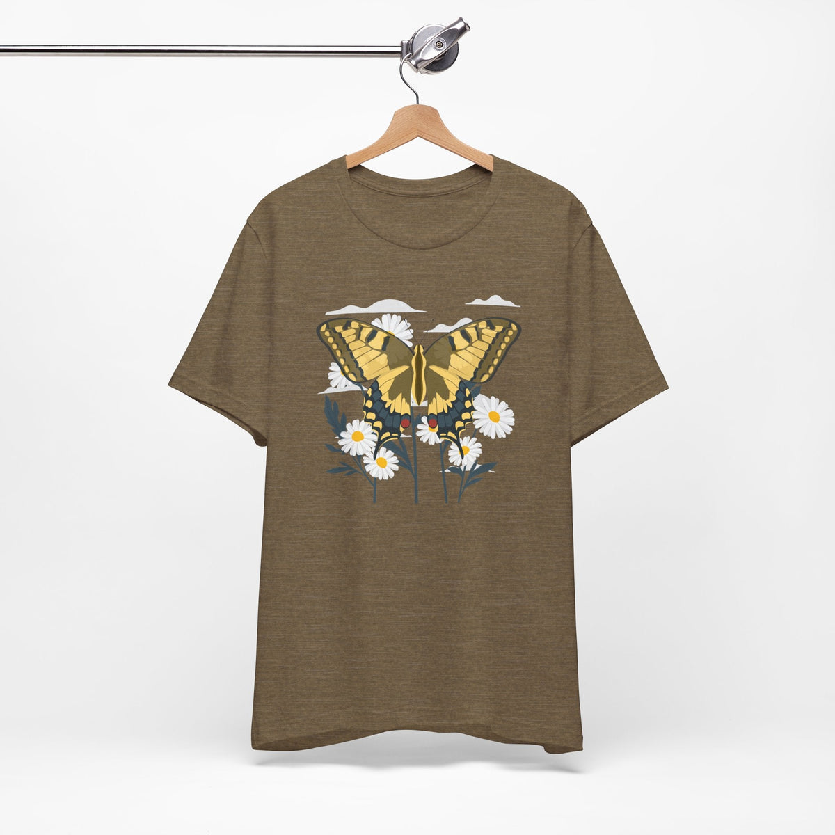 Butterfly Blumen & Natur T-Shirt Gelber Schmetterling T-Shirt, Wildblumen Grafik-T-Shirt, Geschenk für Naturliebhaber