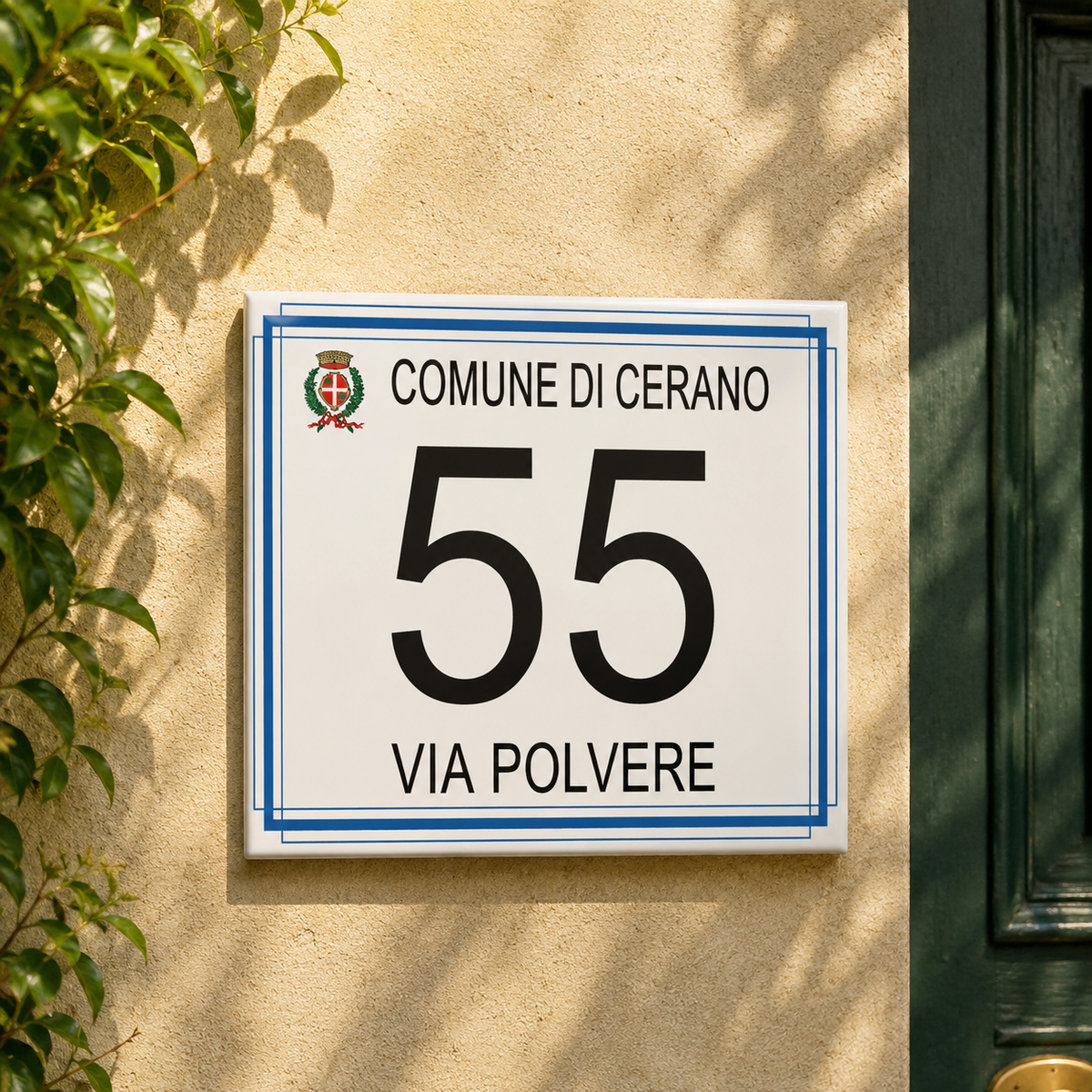 Personalisiertes Hausnummernschild mit Ortswappen – Keramik P24