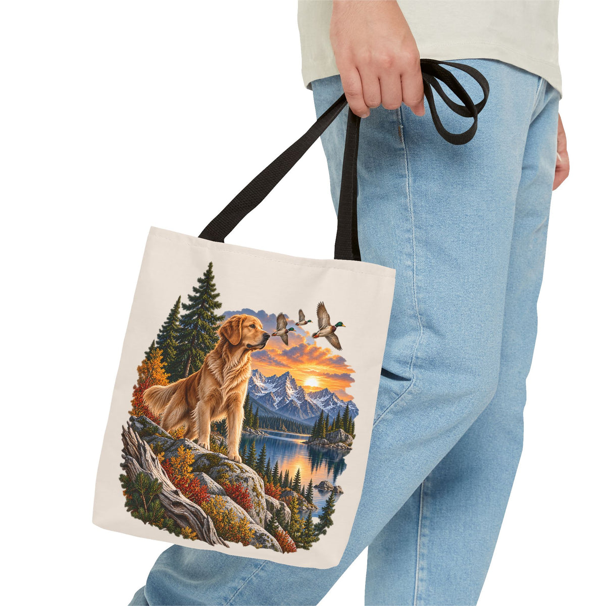 Golden Retriever Stofftasche – Hund & Berge Naturmotiv