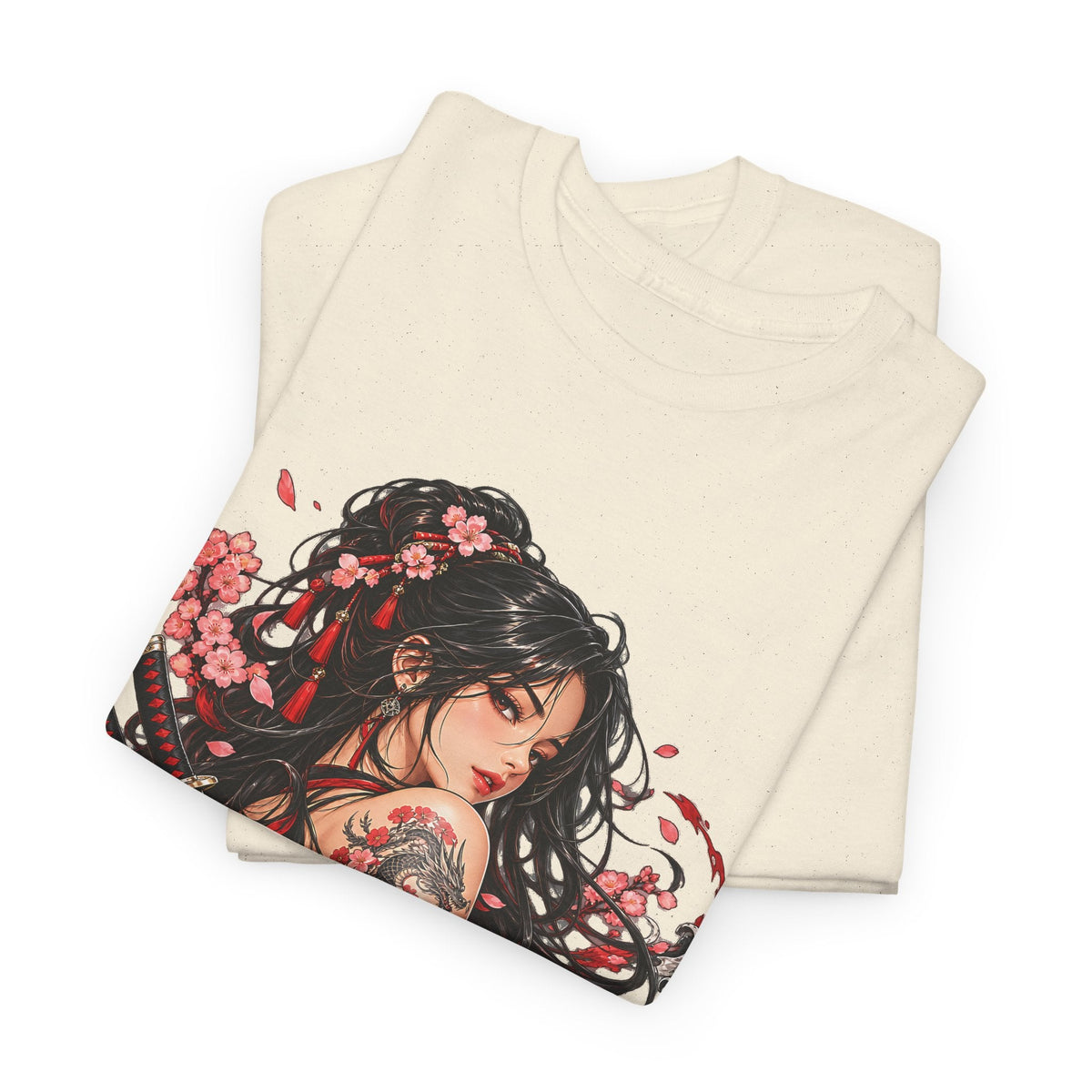 Japanese Samurai Girl T-Shirt – Dunkler Anime-Krieger Grafik-T-Shirt