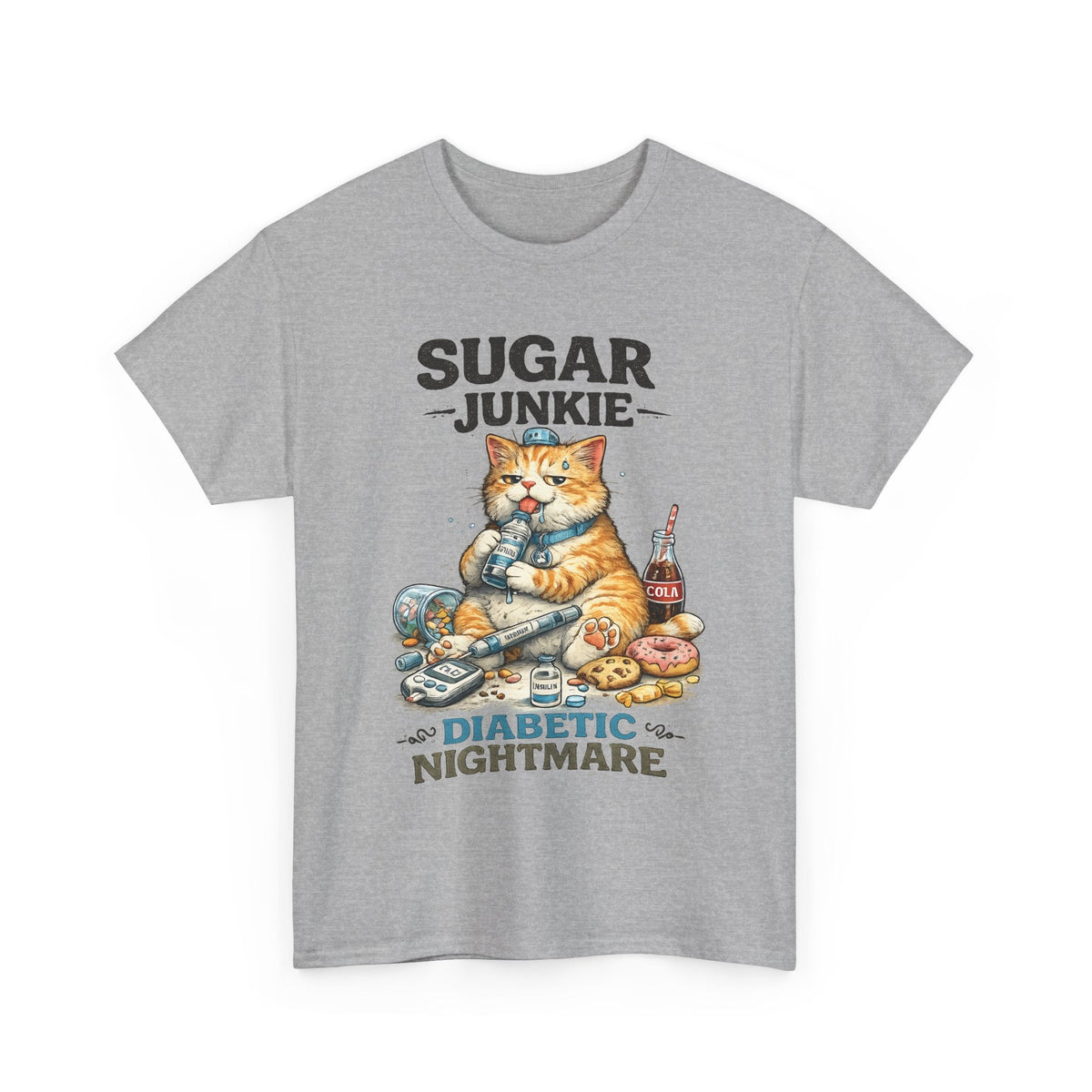 “Sugar Junkie – Diabetic Nightmare” T-Shirt – Lustige Katze Grafik-T-Shirt