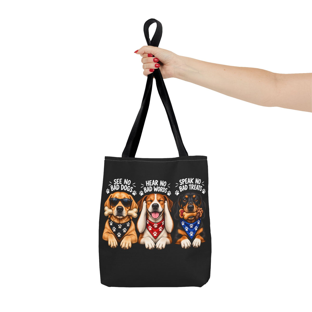 Lustige Hunde Stofftasche – Drei Hunde „See No Evil“ Motiv