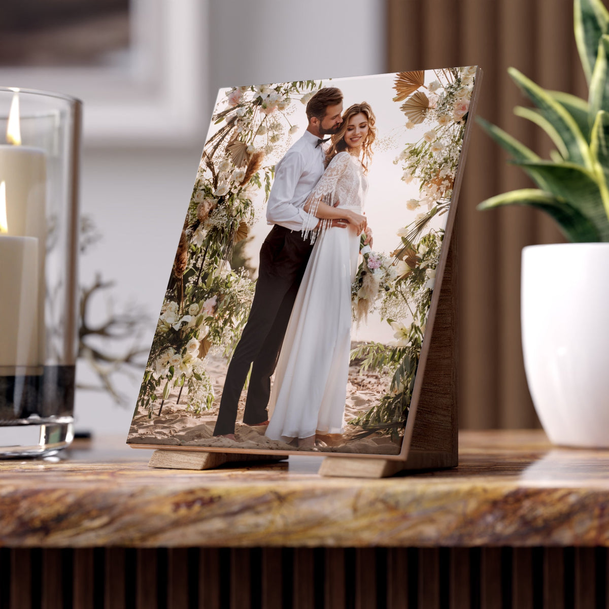 Personalisierte Fototafel aus Keramik – Hochzeit & Paar 20 × 25 cm