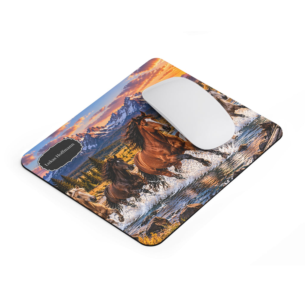 Personalisiertes Pferde Mousepad – Wildpferde mit Wunschname