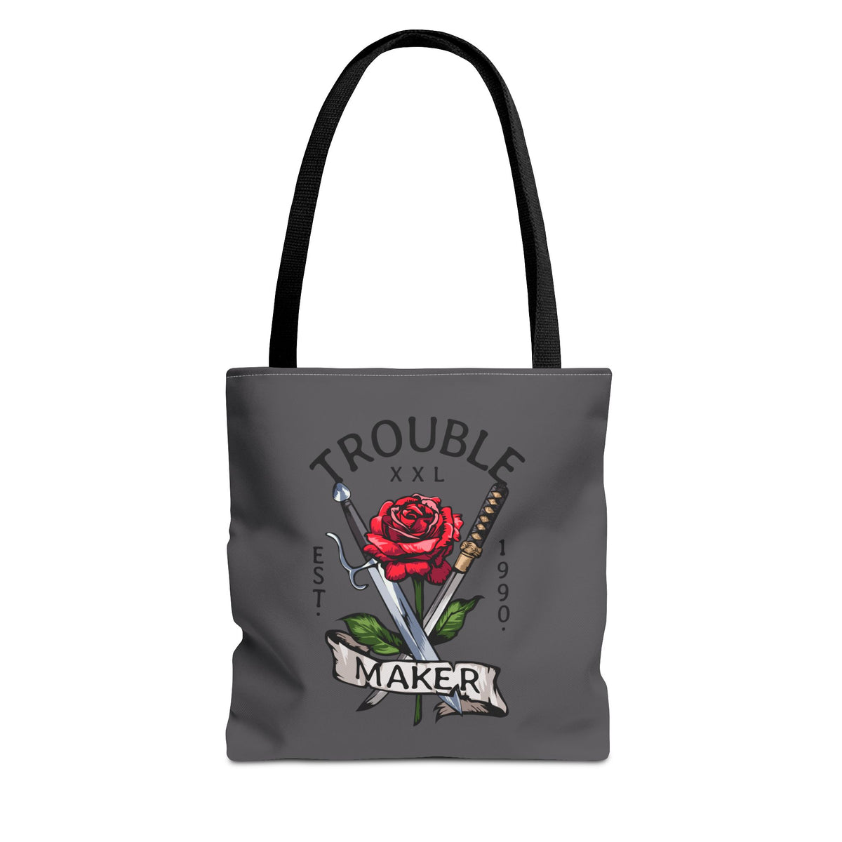 Trouble Maker Stofftasche – Rose & Schwerter Tattoo Design