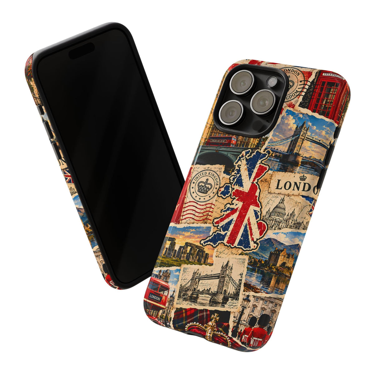 London-UK-Reise-Collage Handyhülle – Robuste Handyhülle im britischen Vintage-Stil