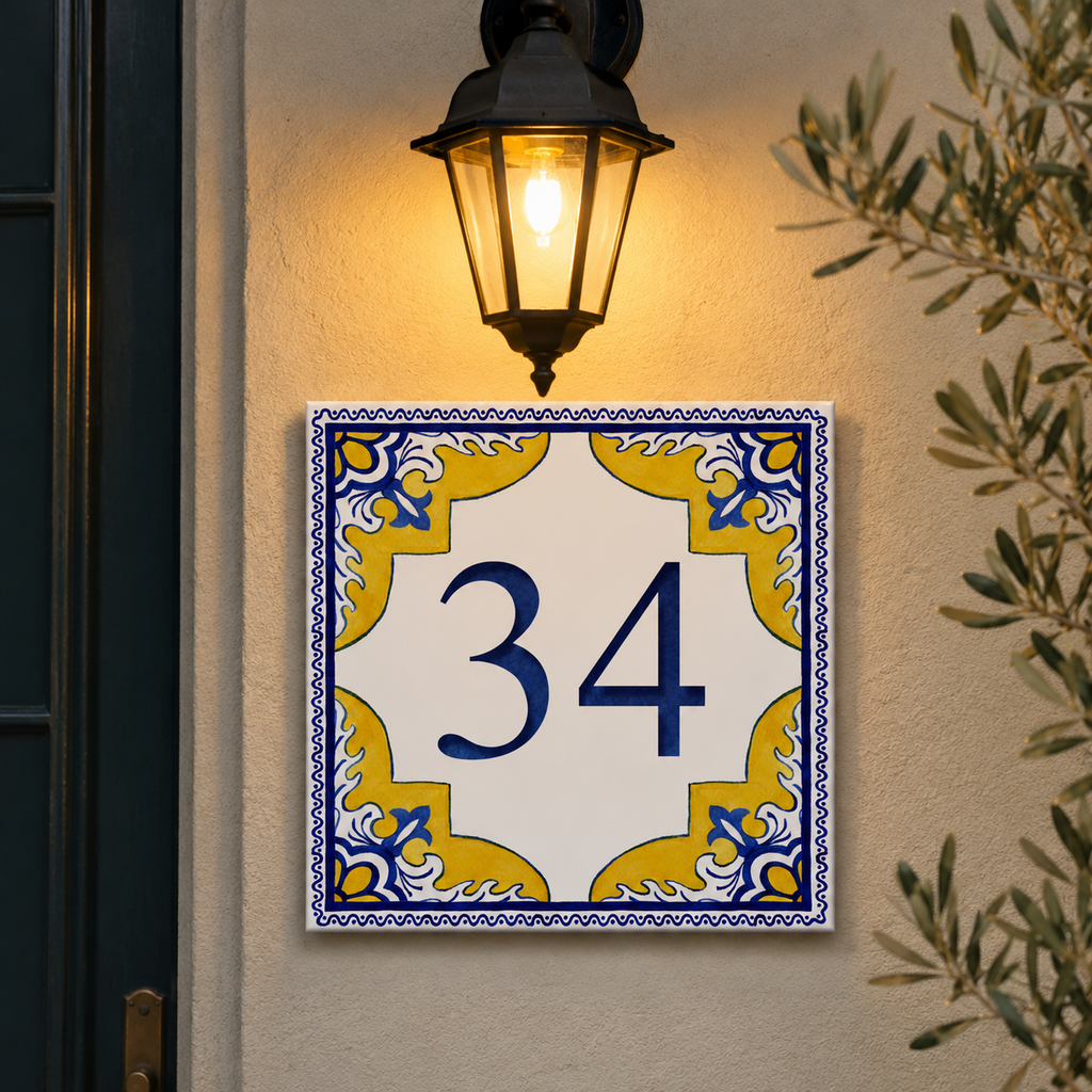 Personalisiertes Hausnummernschild Cagliari – Keramik P26