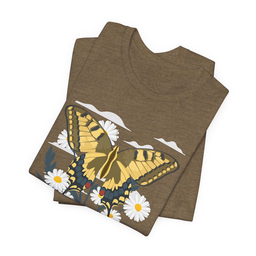 Butterfly Blumen & Natur T-Shirt Gelber Schmetterling T-Shirt, Wildblumen Grafik-T-Shirt, Geschenk für Naturliebhaber