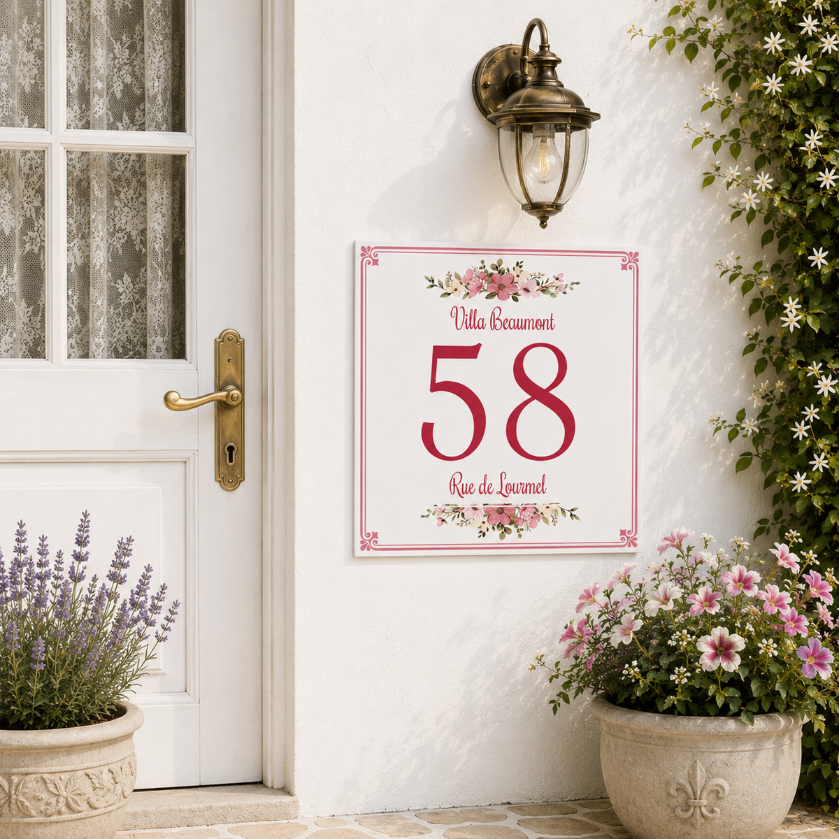Personalisiertes Hausnummernschild mit Blumen – Sizilien P8