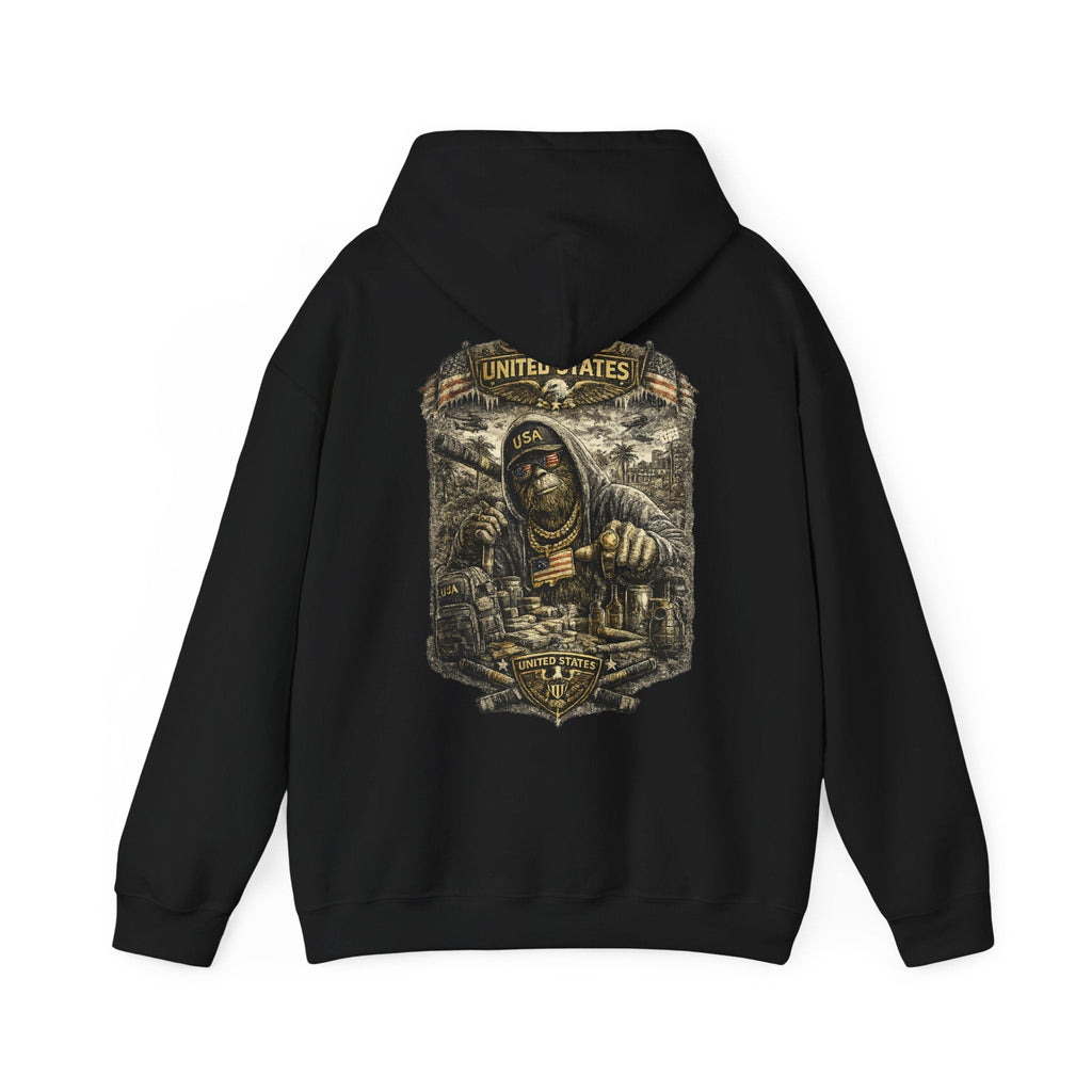 Bigfoot Streetwear Hoodie for Men Urban Black Hoodie with Bigfoot Graphic Back Print, Hip Hop Style Hoodie – Kalabula