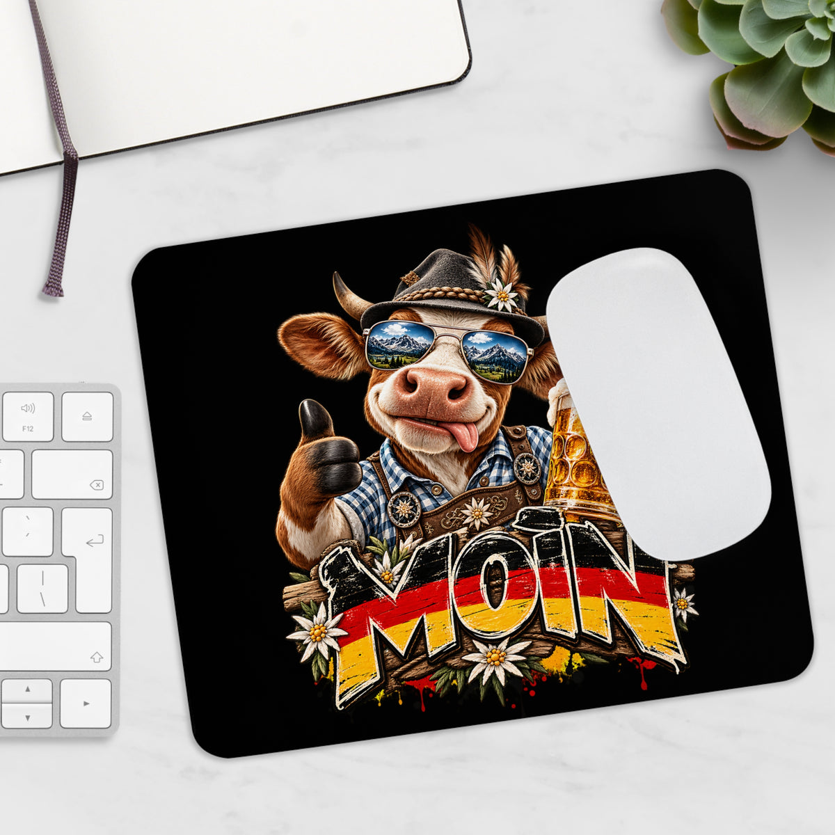 Moin Mousepad – Lustige Kuh mit Bier