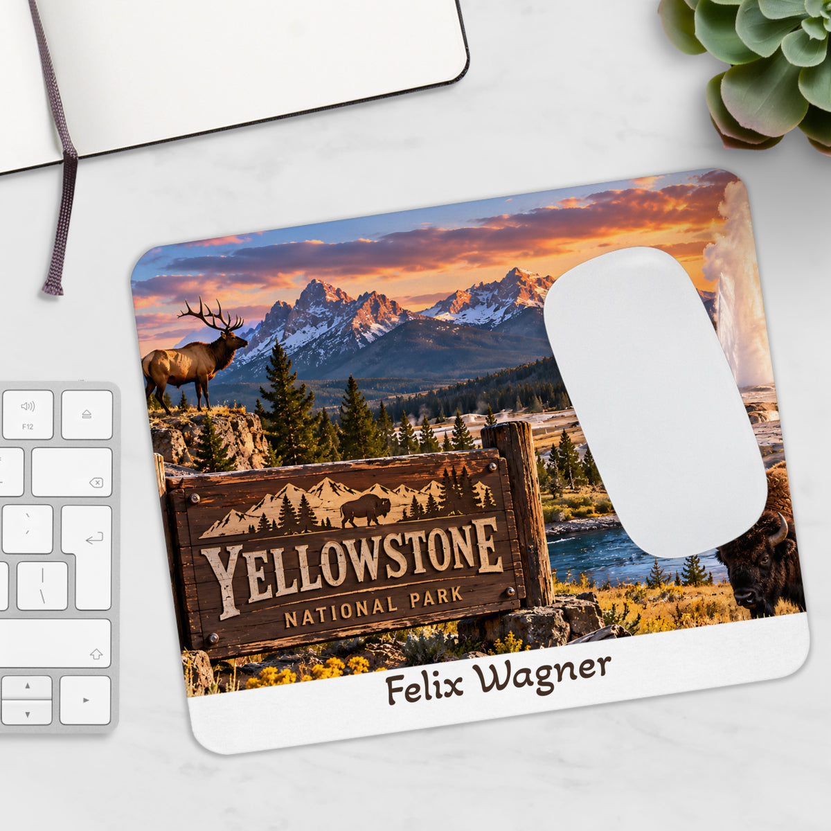 Personalisiertes Yellowstone Mousepad – Nationalpark mit Wunschname