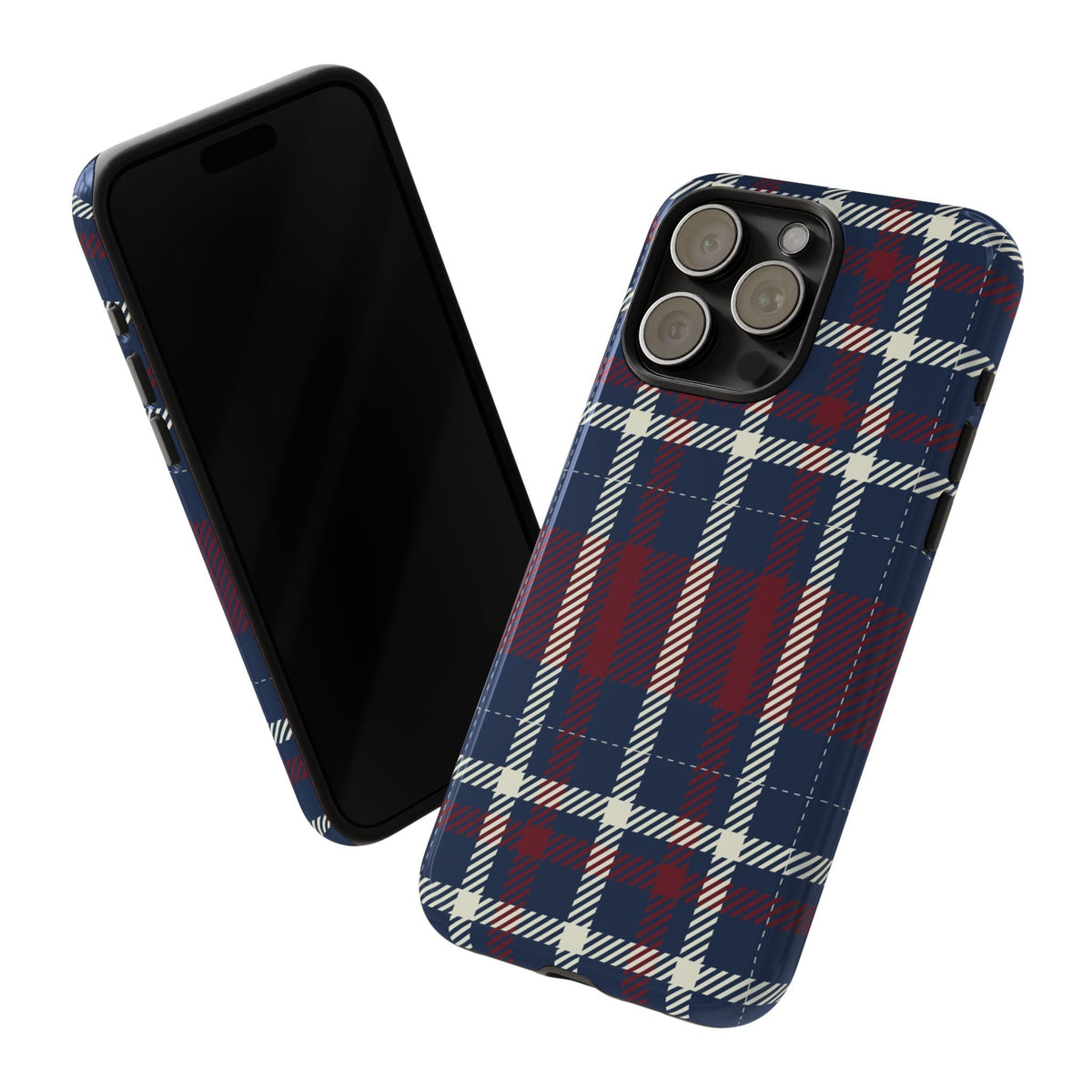 Marineblaues Karo Handyhülle – Robuste Handyhülle mit klassischem Tartan