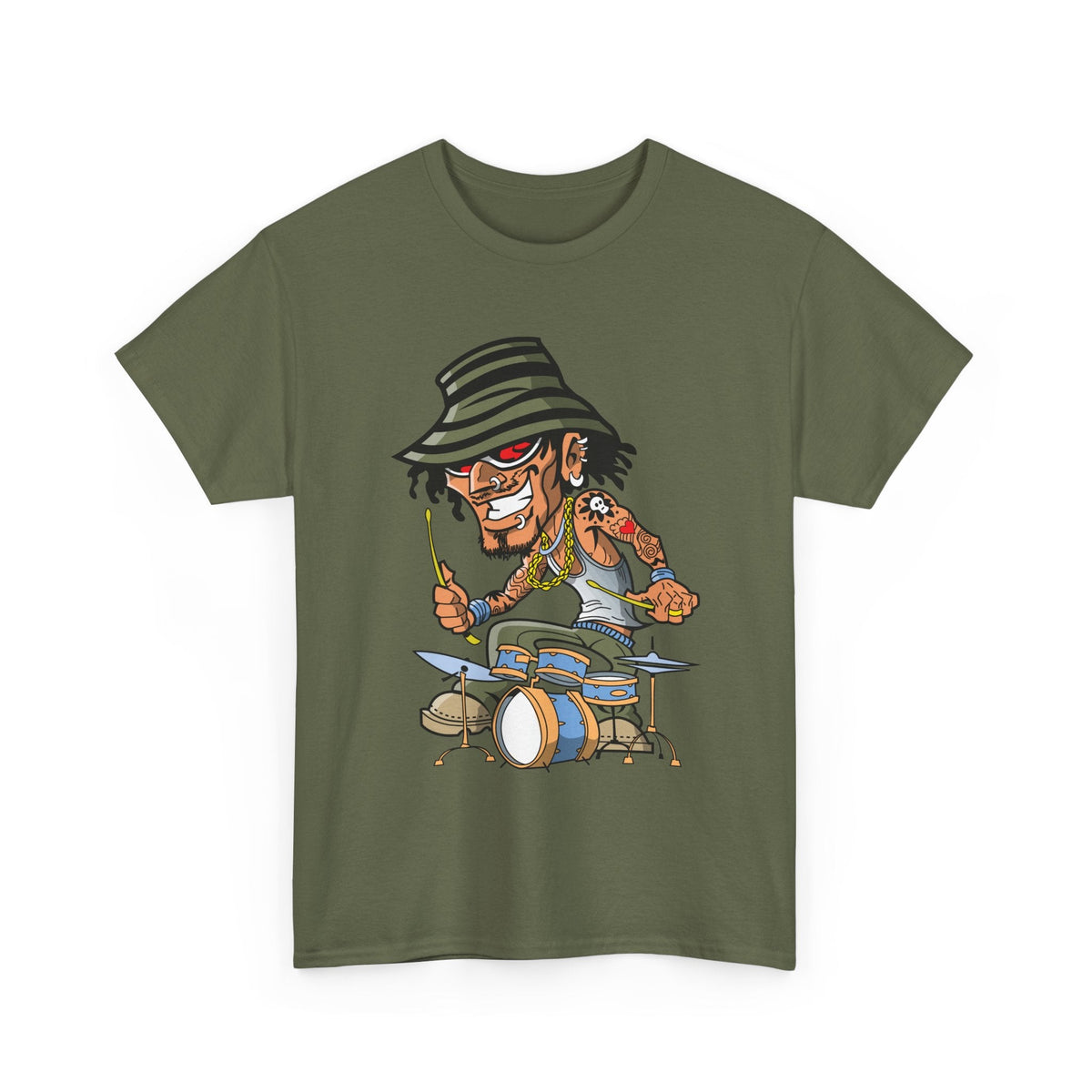 Drummer T-Shirt – Lustiger Cartoon Rock & Musik Grafik-T-Shirt