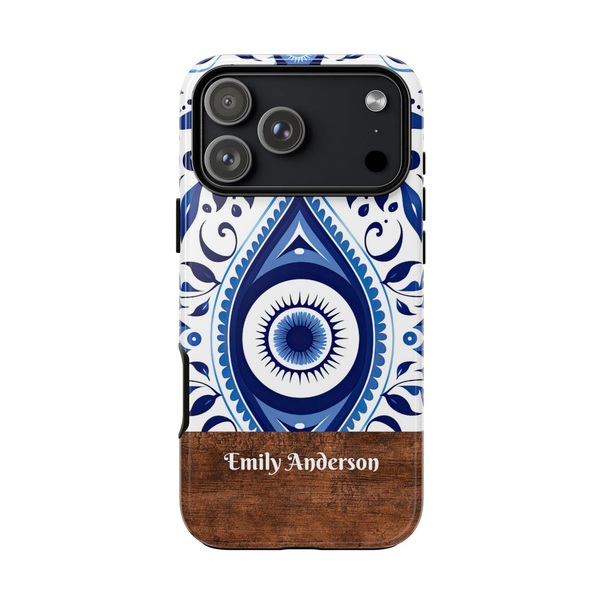 Personalisierte Blaue Fliesen Handyhülle mit Namen – Mediterranes Blumendesign