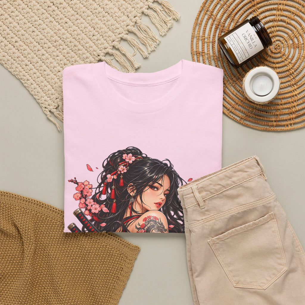 Japanese Samurai Girl T-Shirt – Dunkler Anime-Krieger Grafik-T-Shirt