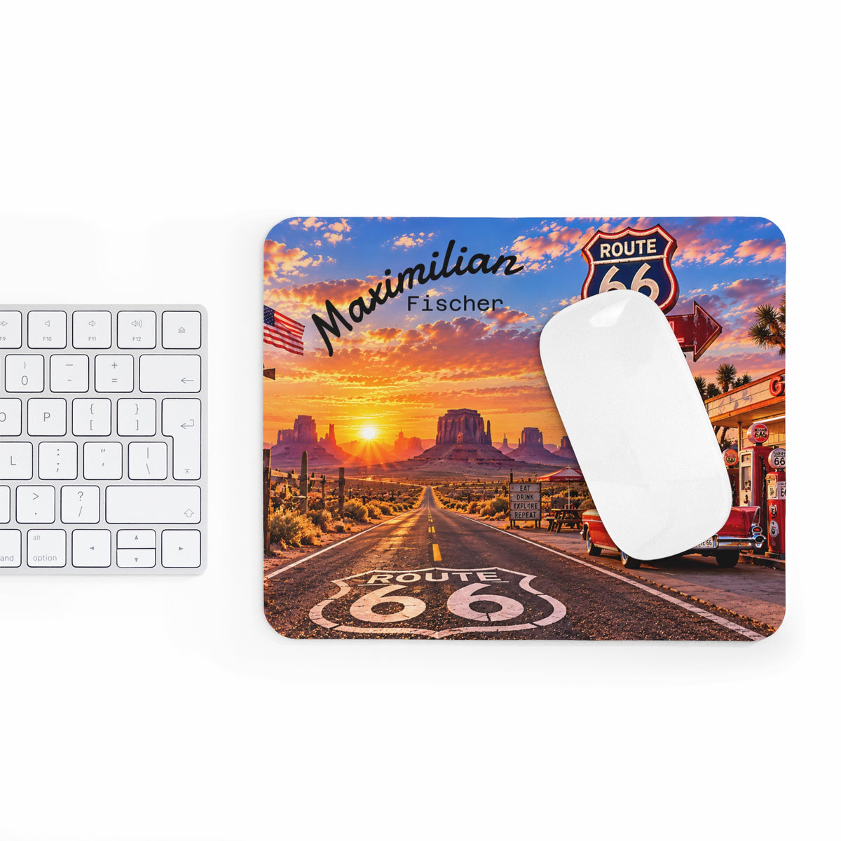 Personalisiertes Route 66 Mousepad – Mit Wunschname