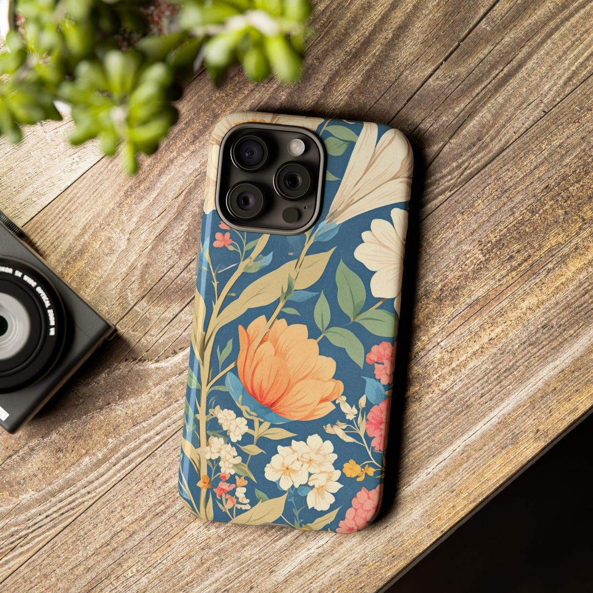 Vintage-Botanikblumen Handyhülle – Blaue robuste Handyhülle