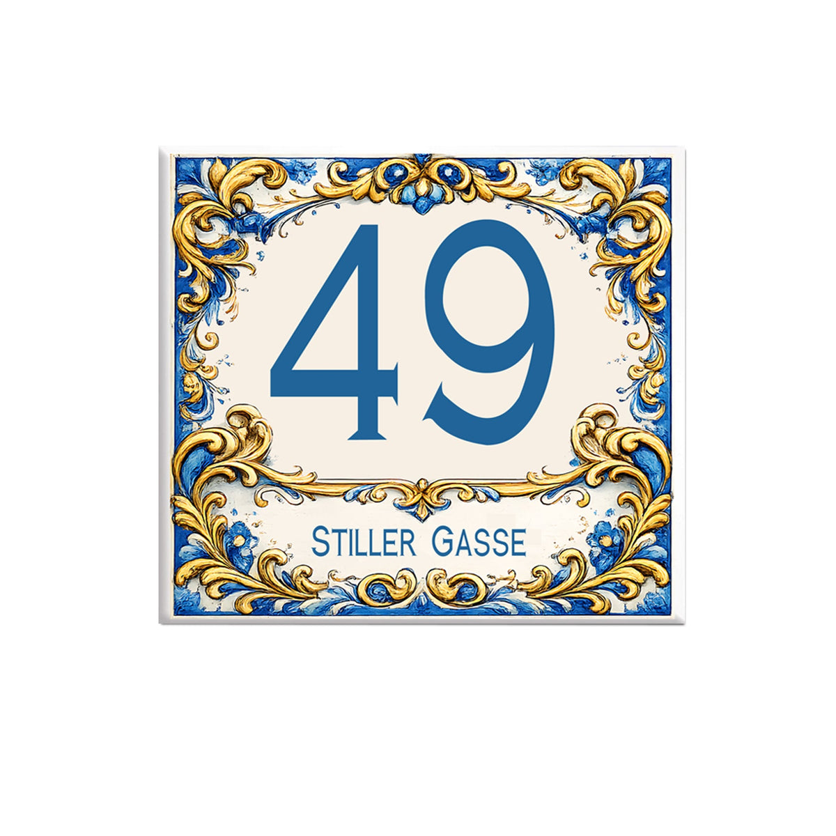 Personalisiertes Hausnummernschild aus Keramik – 15 × 15 cm P1