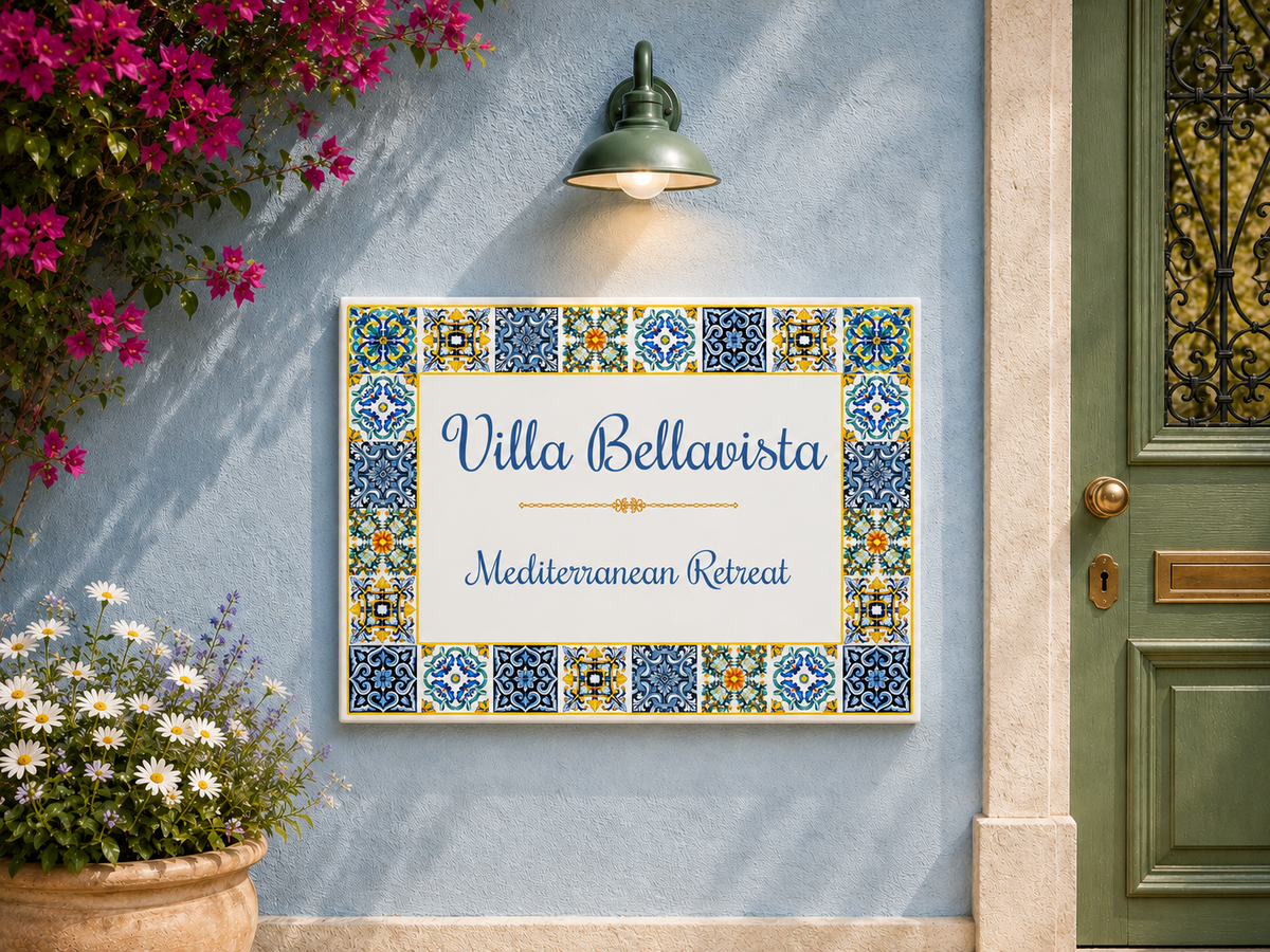 Personalisiertes Keramik-Hausschild 20×25 cm – Mediterran – Kalabula