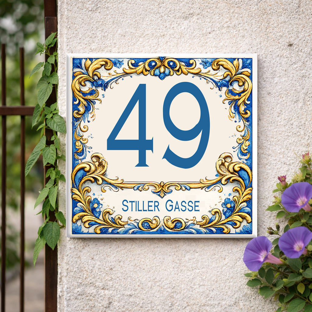 Personalisiertes Hausnummernschild aus Keramik – 15 × 15 cm P1