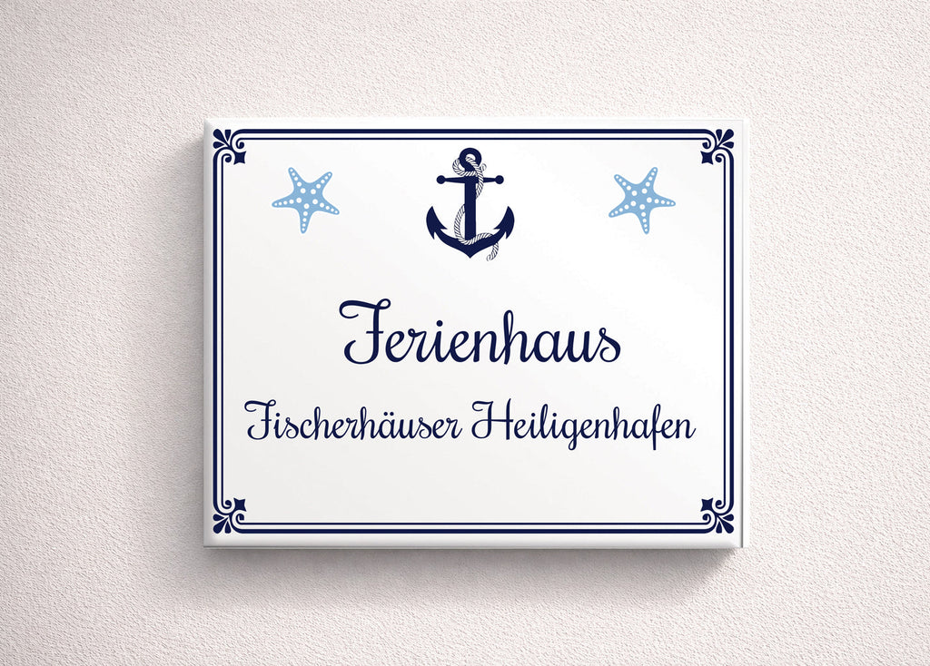 Personalisiertes Hausschild aus Keramik 20×25 cm – Maritim – S9