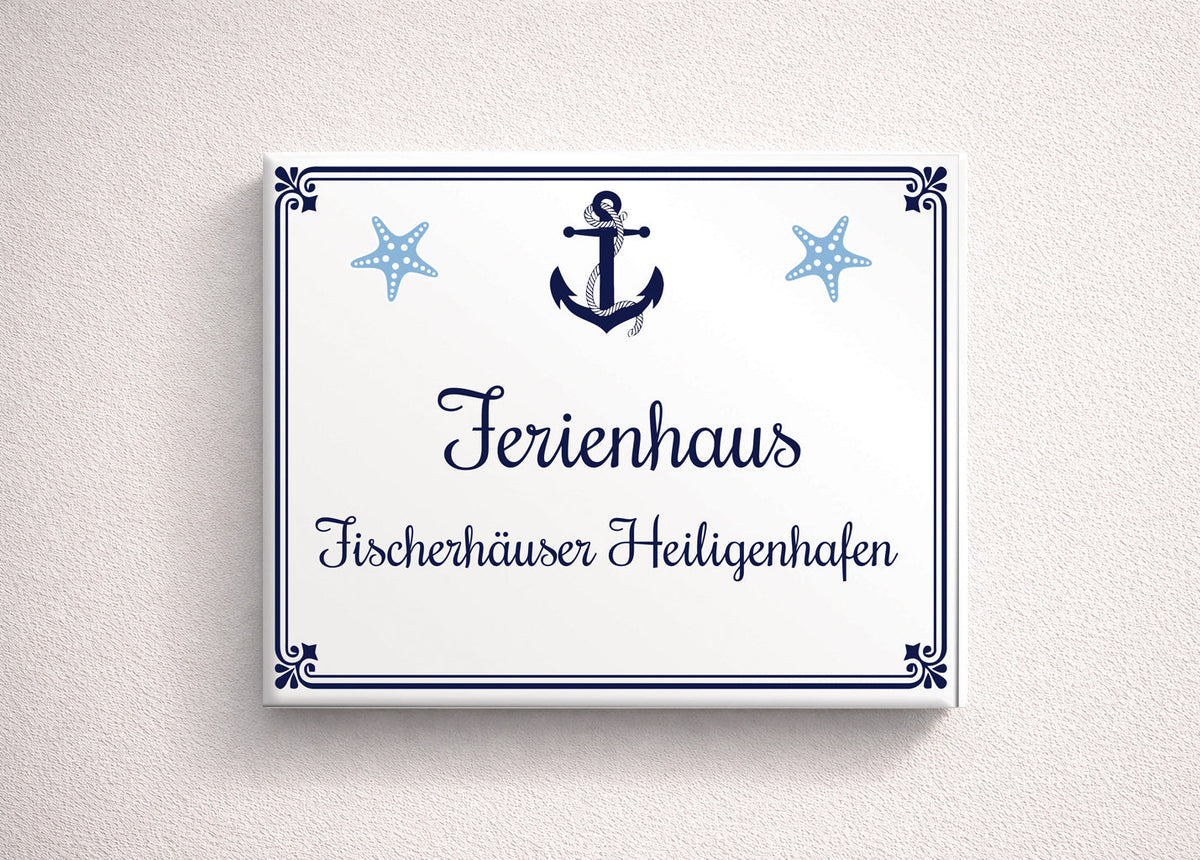 Personalisiertes Hausschild aus Keramik 20×25 cm – Maritim – S9