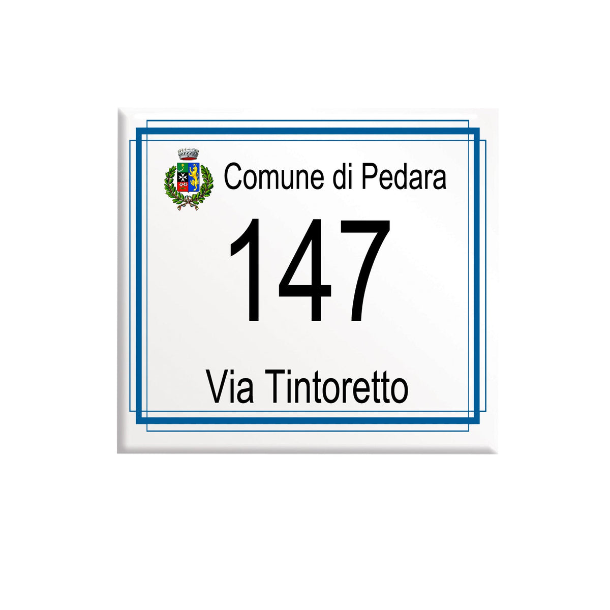 Personalisiertes Hausnummernschild mit Ortswappen – Keramik P24