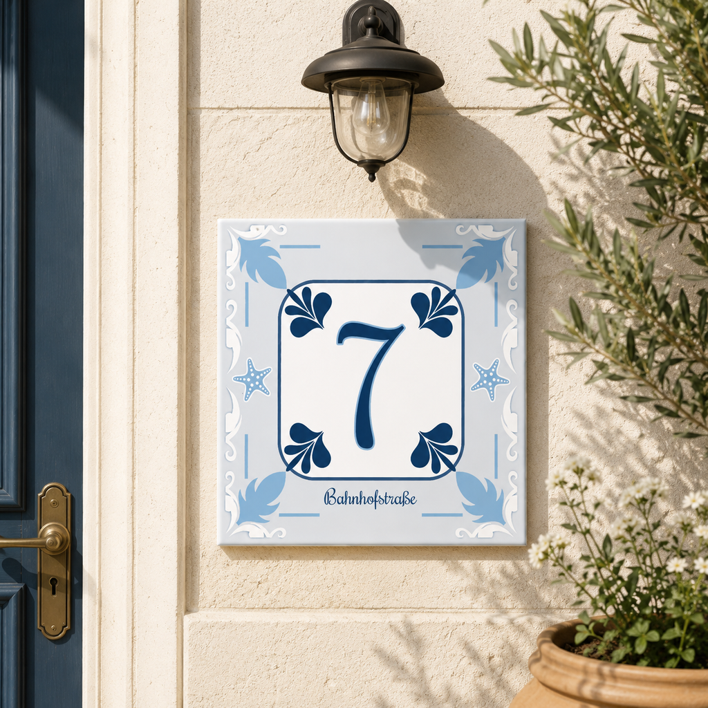Personalisiertes Hausnummernschild mit Name – Keramik P28