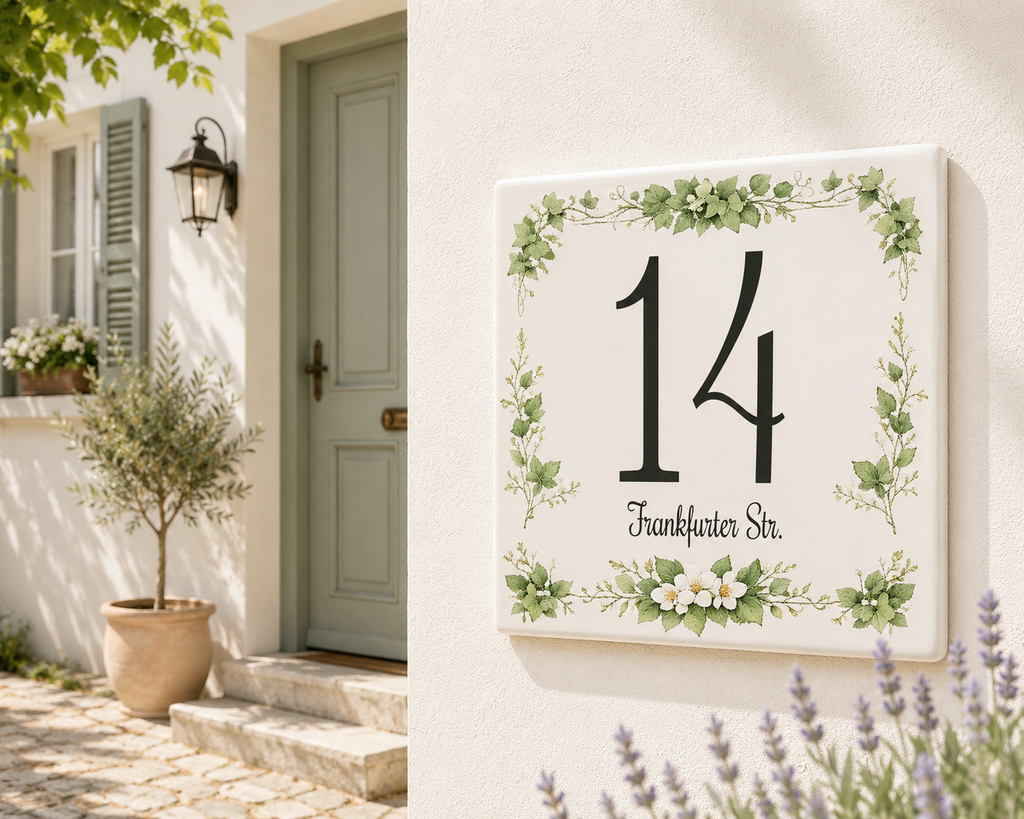 Personalisiertes Hausnummernschild – Bemaltes Keramikdesign P2