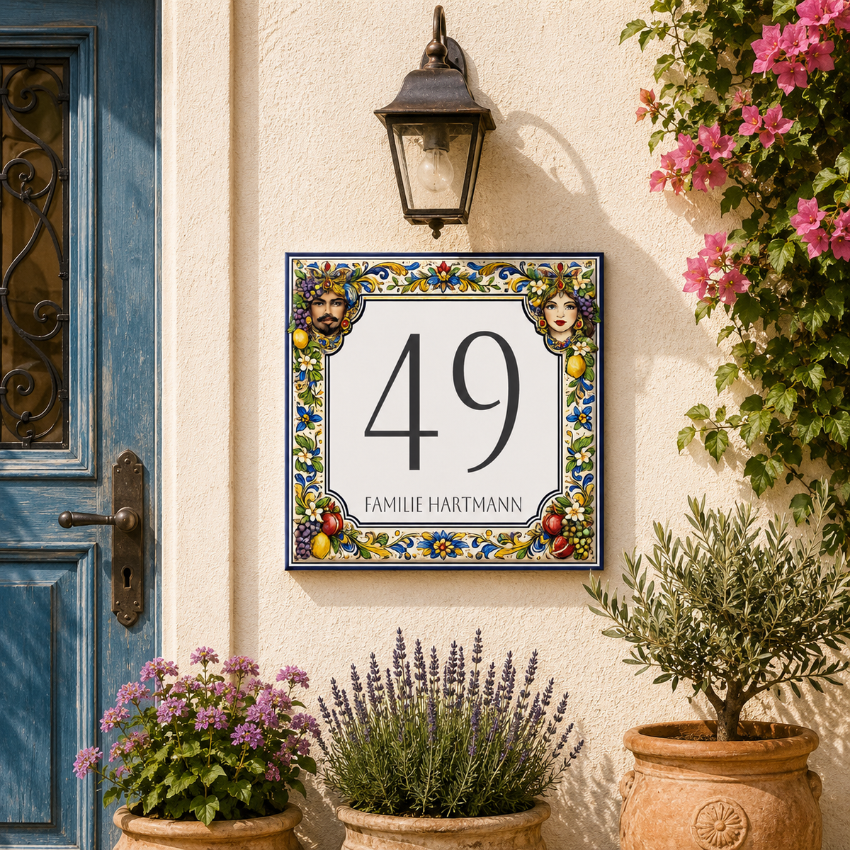 Personalisiertes Hausnummernschild Ferienhaus Sizilien – Keramik P69