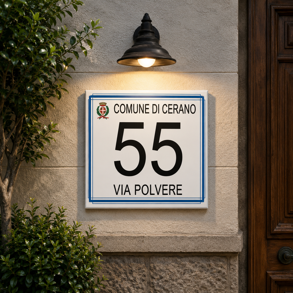 Personalisiertes Hausnummernschild mit Ortswappen – Keramik P24
