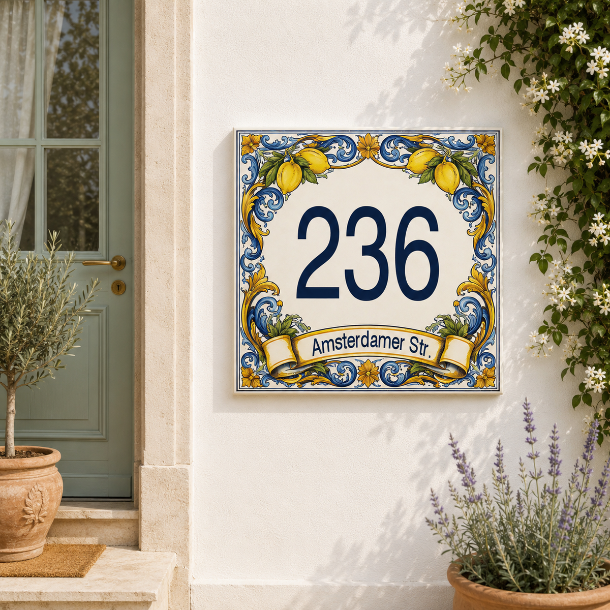 Personalisiertes Hausnummernschild mit Straßenname P6