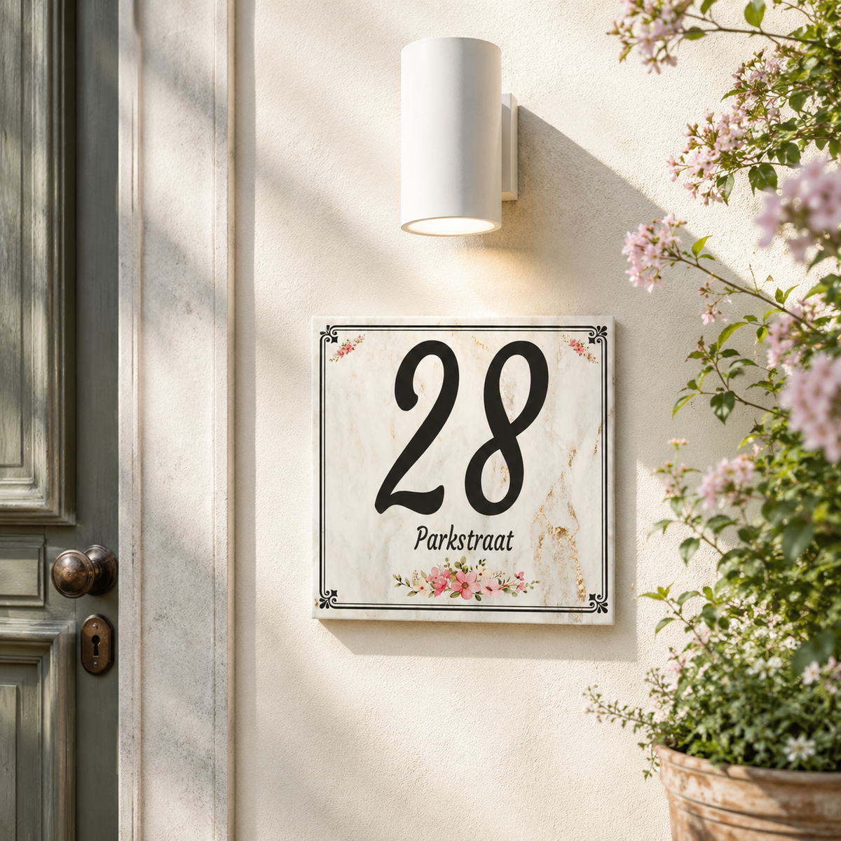 Personalisiertes Hausnummernschild Sassari – Blumendesign P31
