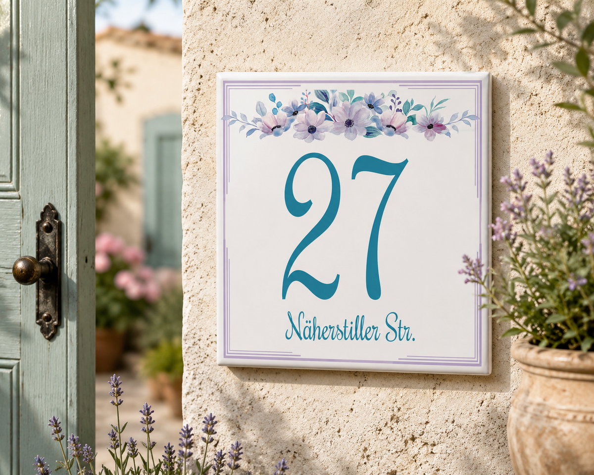 Personalisiertes Hausnummernschild Genua – Keramik 15 × 15 cm P36