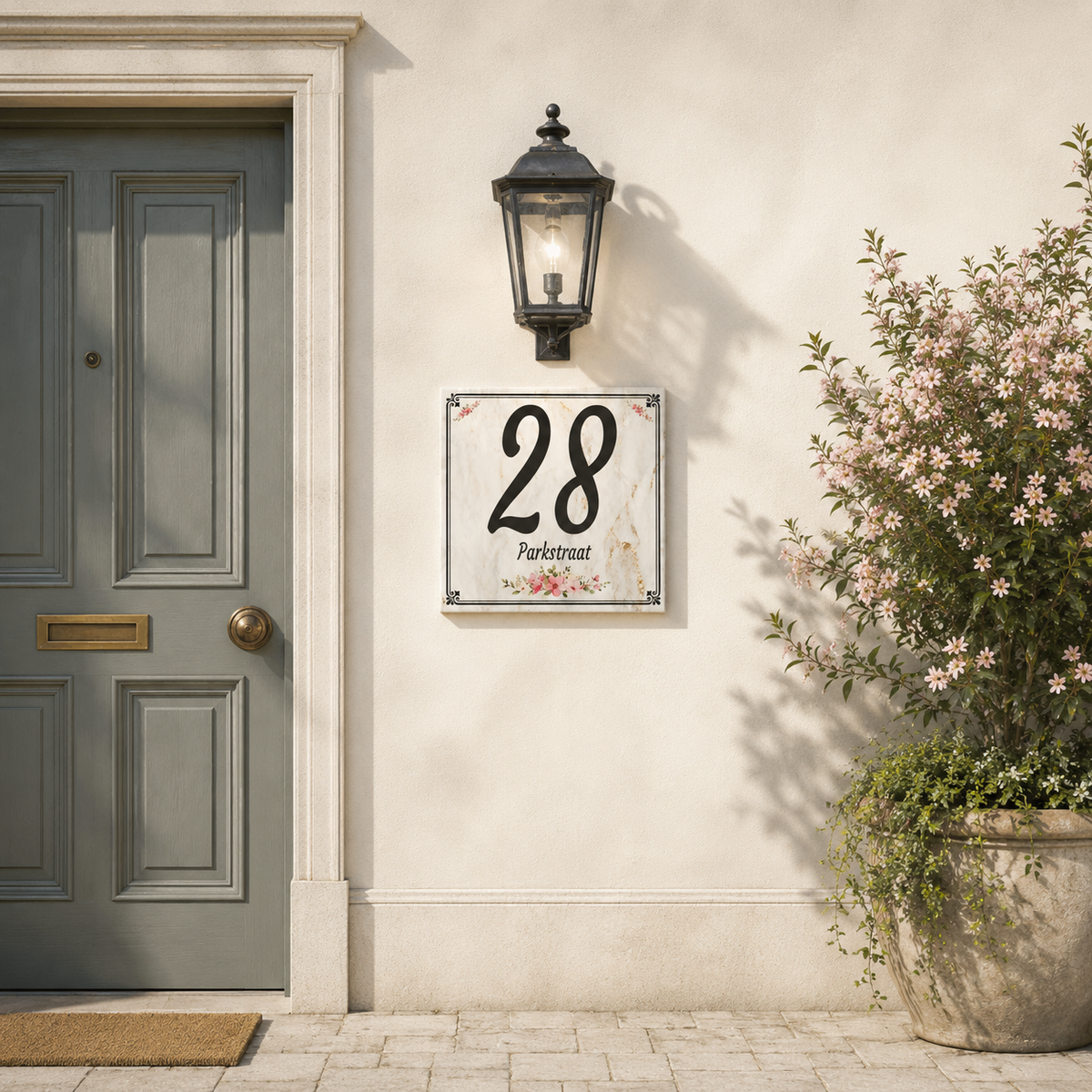 Personalisiertes Hausnummernschild Sassari – Blumendesign P31
