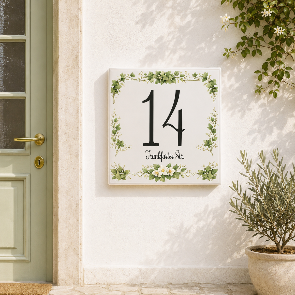 Personalisiertes Hausnummernschild – Bemaltes Keramikdesign P2