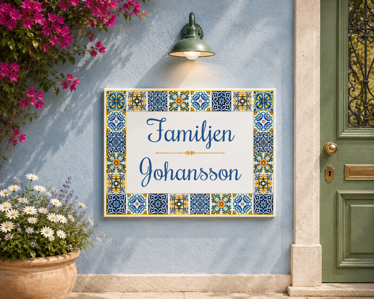 Personalisiertes Hausschild aus Keramik 20×25 cm – Mediterran – S7