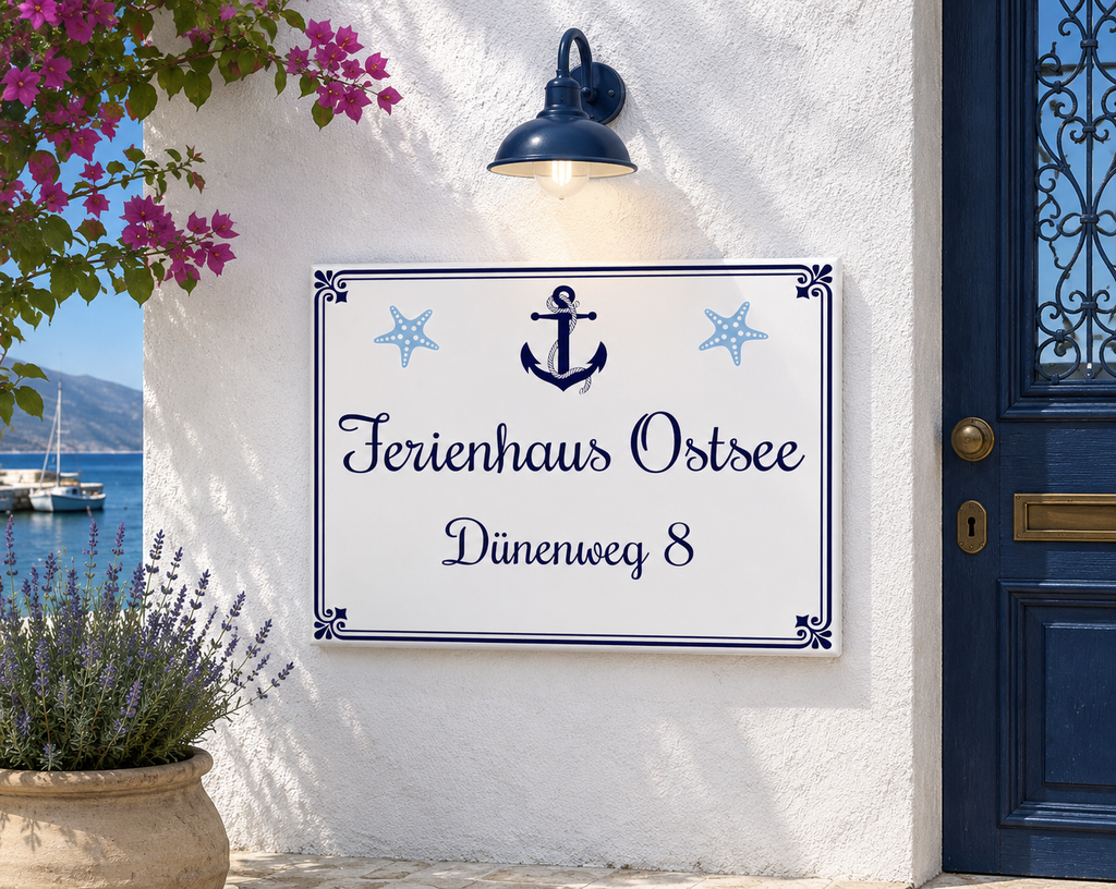 Personalisiertes Hausschild aus Keramik 20×25 cm – Maritim – S9