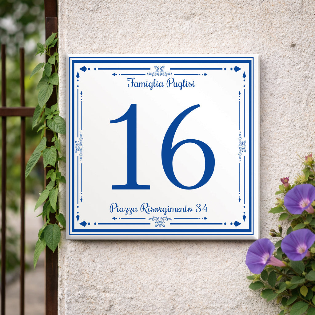 Personalisiertes Hausnummernschild Bologna – Keramik 15 × 15 cm X2