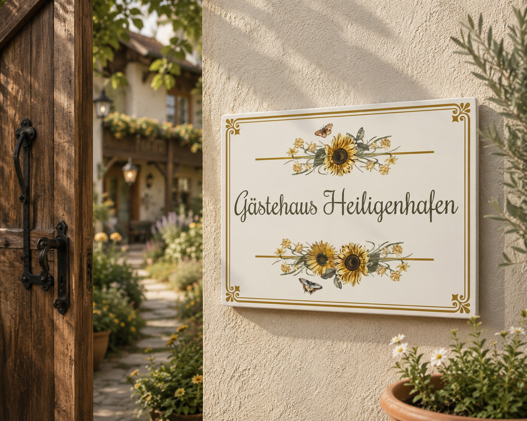 Personalisiertes Hausschild aus Keramik 20×25 cm – Sonnenblumen – S3