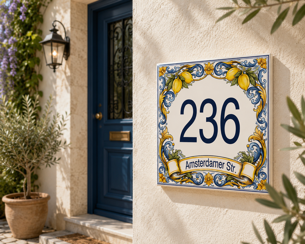 Personalisiertes Hausnummernschild mit Straßenname P6