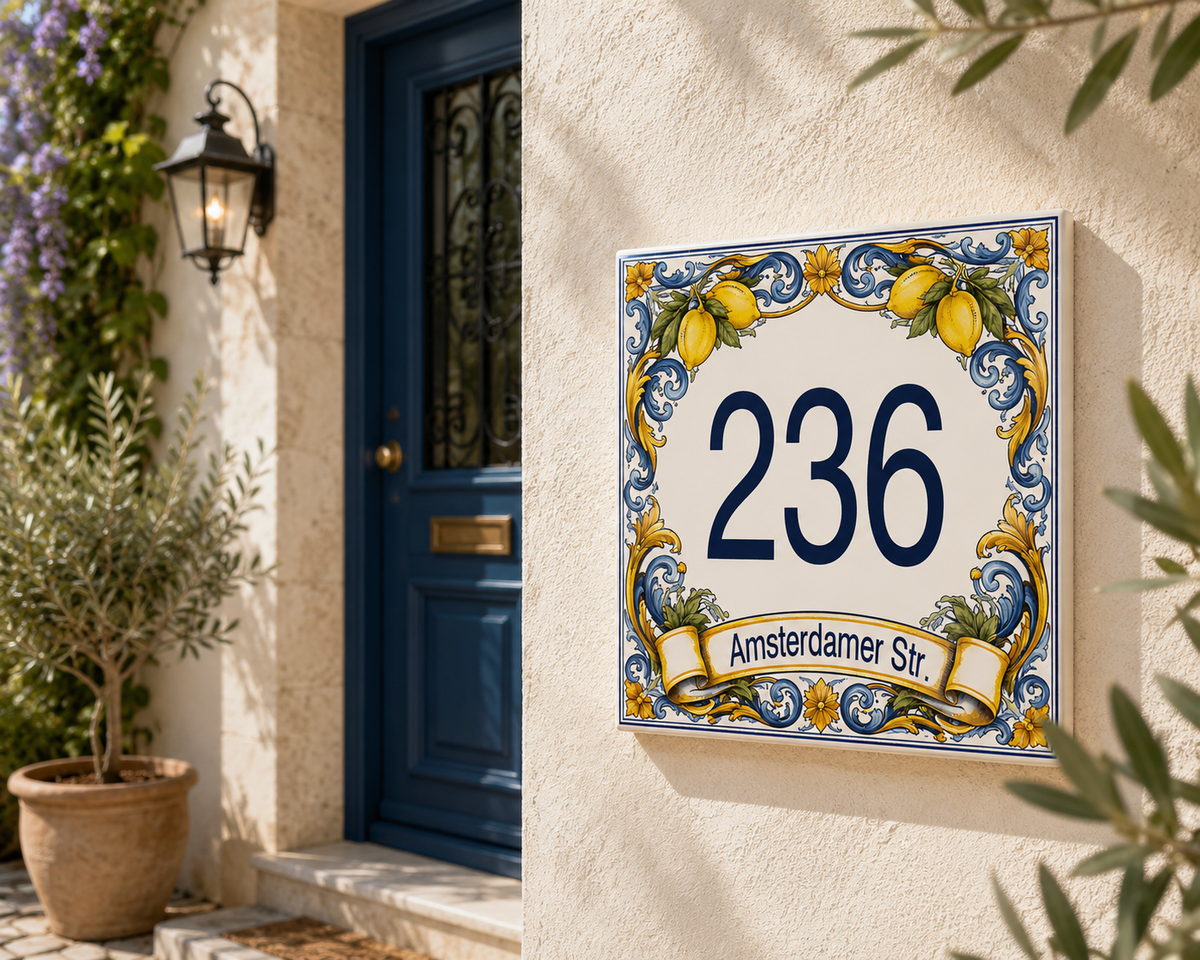 Personalisiertes Hausnummernschild mit Straßenname P6